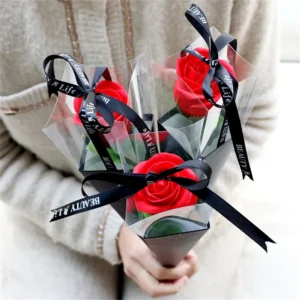 Carnation Rose Artificial Soap Flowers with Gift Box Red Flower Valentine's Day Gift Home Party Wedding Bride Decoration