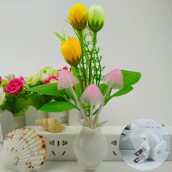 Dark Automatic Bright US Plug LED Novelty Light Mushroom Lilac Flower Light Sensor Night Lamp Home Decoration Romantic Light - Image 6
