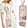 Crossbody Cards Solt Wallet Leather Case For iPhone 15 16 Pro Max 14 13 12 11 XR XS 7 8 Plus SE 2022 3D Flower Wrist Strap Cover - Image 5