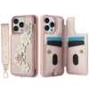 Crossbody Cards Solt Wallet Leather Case For iPhone 15 16 Pro Max 14 13 12 11 XR XS 7 8 Plus SE 2022 3D Flower Wrist Strap Cover - Image 2