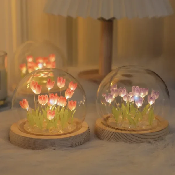 Artificial Tulip Flower Night Light Handmade DIY Bedside Lamp LED Night Lamp Bedroom Decor Christmas Birthday Gifts Table Lamp - Image 2